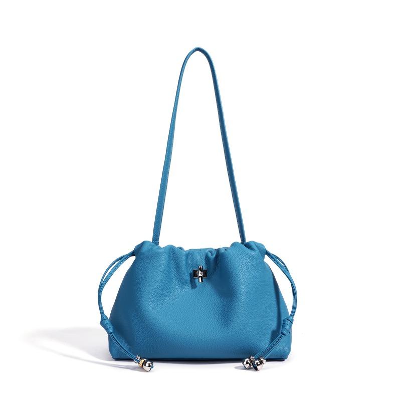First layer cowhide pleated cloud bag niche design fashion shoulder bag genuine leather Korean version drawstring commuter messenger bag women