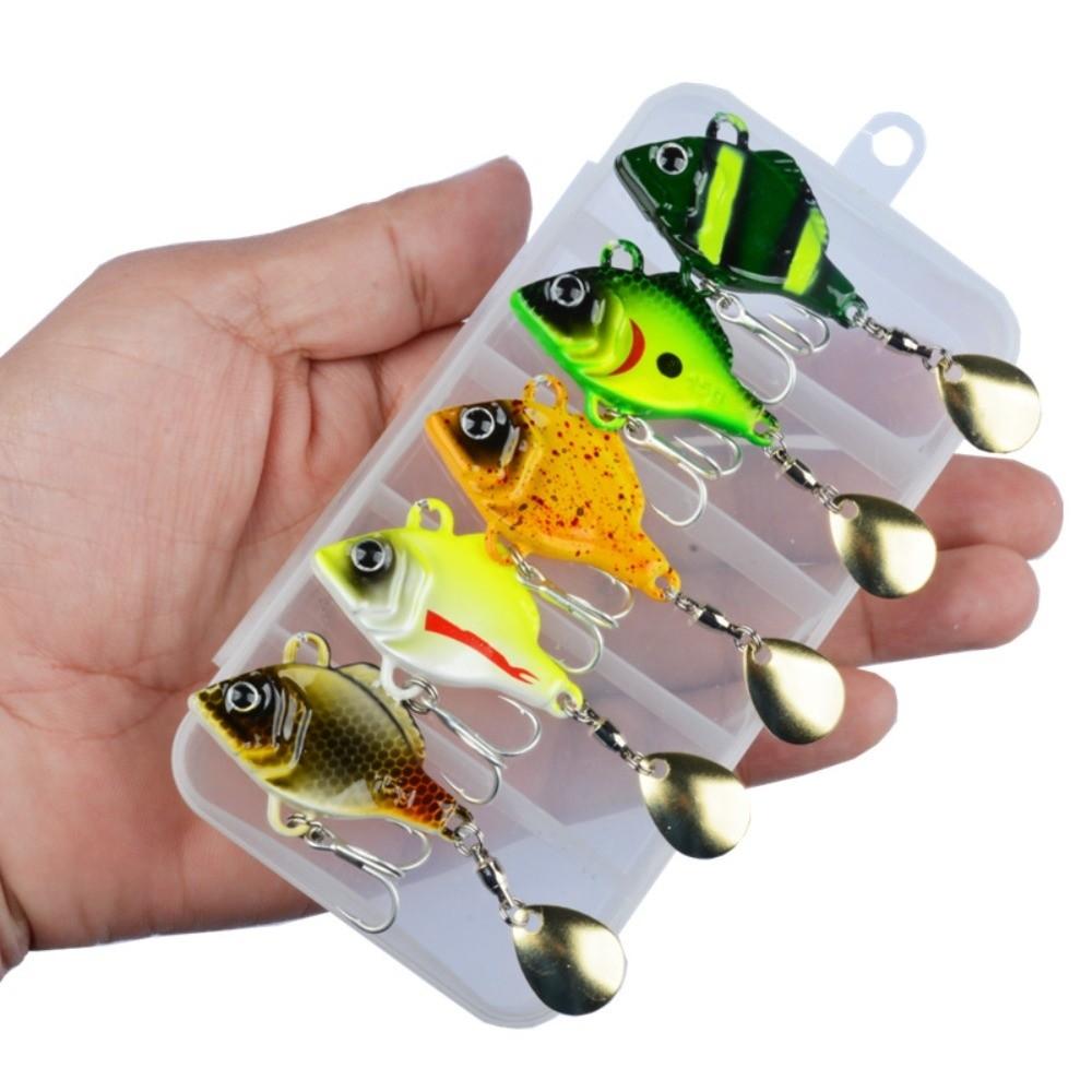 5pcs Rotating Glitter Fishing Lures Kit Vibration Bait Fishing Lures Hooks Beach Boat Fishing