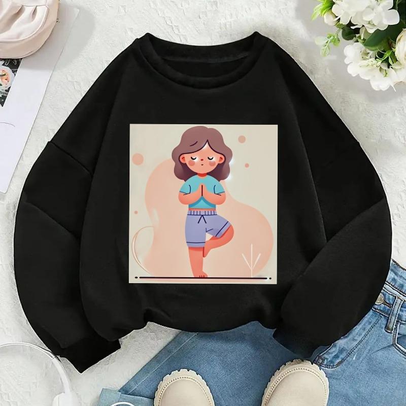 Kids Crewneck Sweatshirt, Yoga Girl Tree Pose Graphic Print,Spring Autumn Casual Sport Tops
