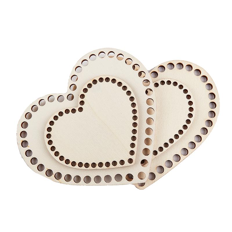 Base in legno per cestino all'uncinetto a forma di cuore con fondo in legno naturale da 2 pezzi