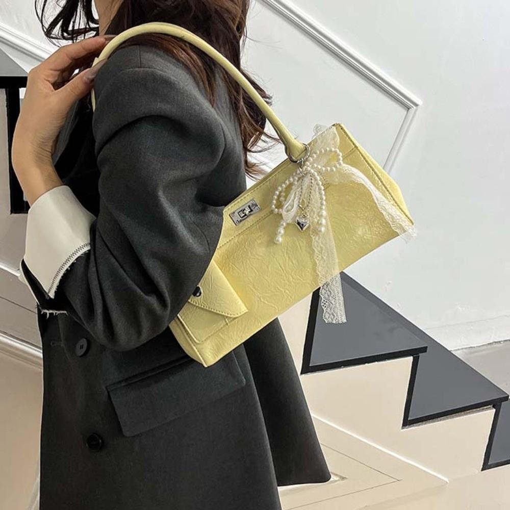 Sweet French Stick Handbag Lace Texture Underarm Bags Portable PU Shoulder Bag  Work