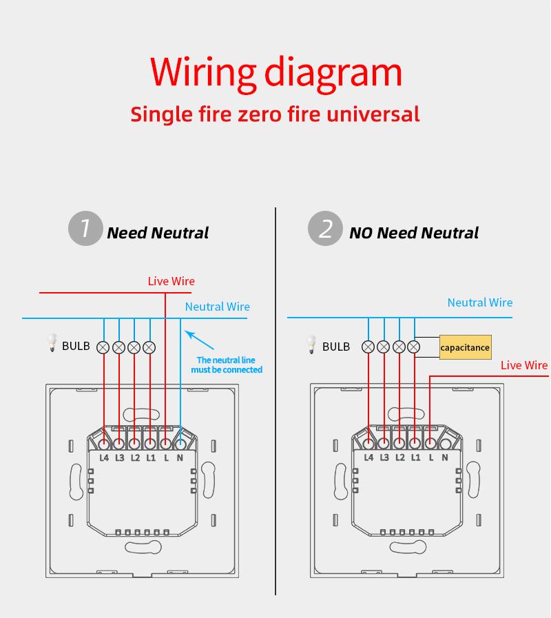LangYeao EU UK 1/2/3/4 Gang Tuya WiFi Smart Switch Light Alexa Voice Control Touch Glass Wall Wireless No/With Neutral Wire