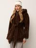 Women's Mid-Length Hooded Eco-Friendly Faux Mink Fur Coat with Belt