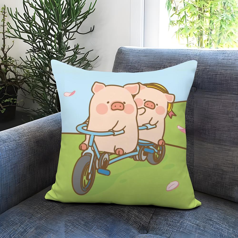Cartoon Pig Pink L-Lulu Cushion Cover Comfortable Reversible Pillow Cover Ideal for Car Sofa Bedroom & Beyond