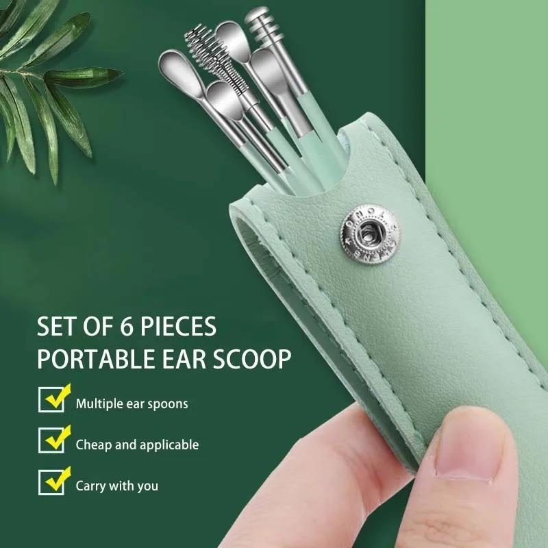 Wholesale 6Pcs Effective  Earwax Cleaning Tool with Spiral Earpick and Ear Curette   Ear Care Tool for Daily Use  ear pick1 set