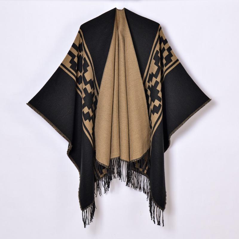 

Women s shawl simple tassel high quality jacquard split large shawl catwalk outside 130x150cm