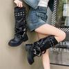 Autumn Biker Boots Fashion Women's Knight Booties Casual Rivet Ladies Short Booties Elegant Belt Buckle Platform Vintage Boots