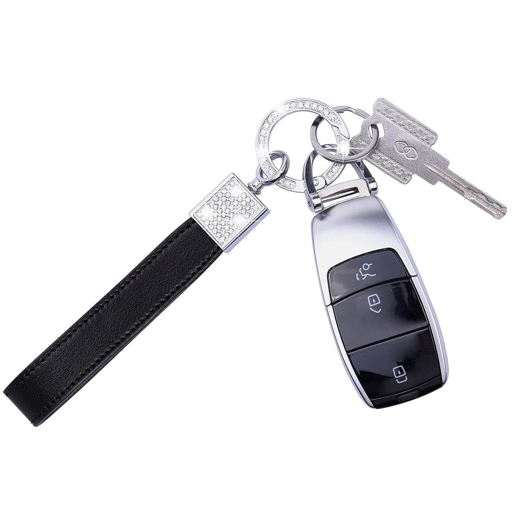 Wisdompro Car Key Chain, Glitter, Genuine Leather, Car Key Chain, Lost Prevention, Smart Key, Stylish, Black