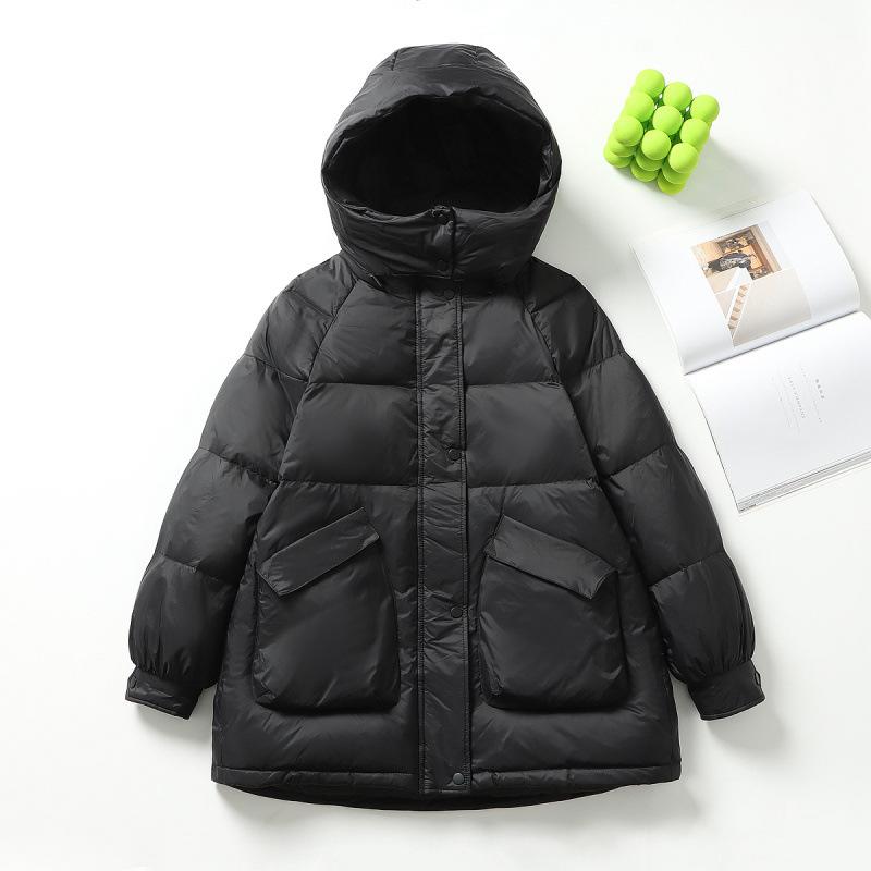 Autumn and Winter Hooded Down Jacket Women's Medium and Long White Duck Down Warm Winter Coat Fashionable Versatile and Loose