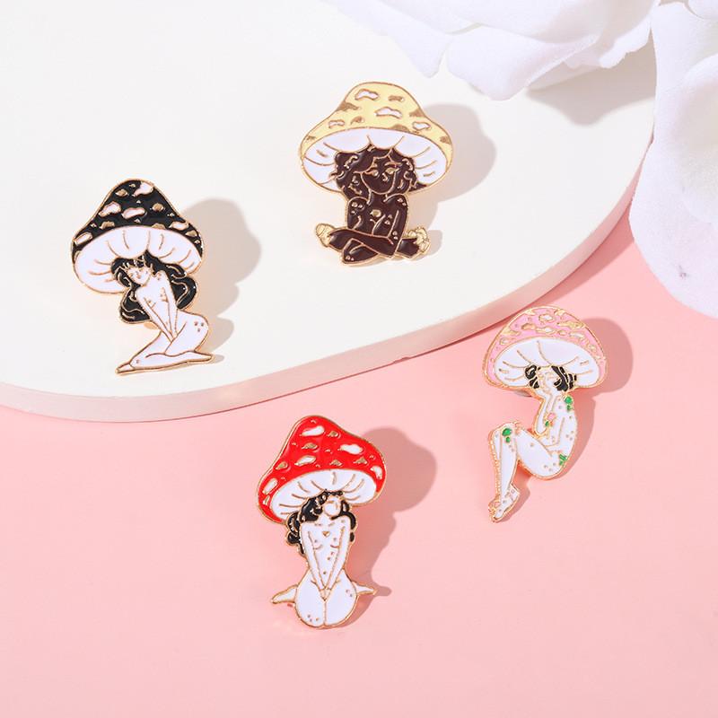 Fashionable Geometric Metal Badge Mushroom Brooch Original Design For Trendy Outfits