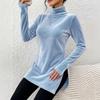 Women's Fashion Velvet Turtleneck Pullover Slim Fit with Side Slit Elegant Top for Everyday Wear