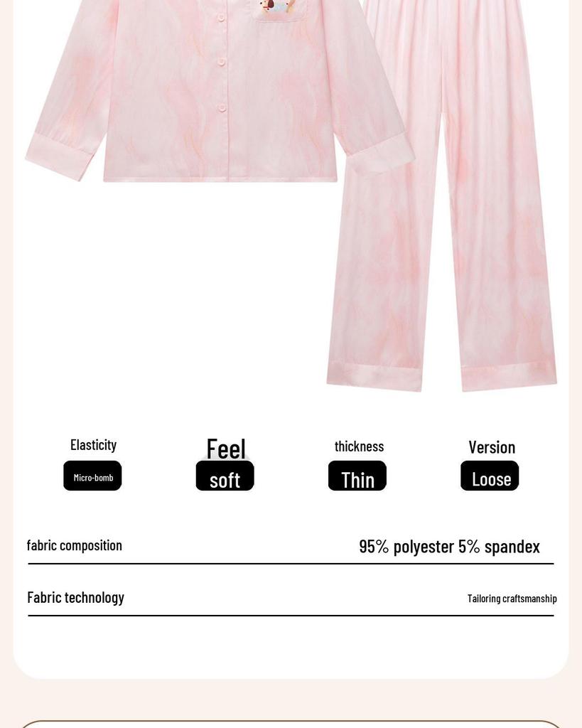 Women's Thin Ice Silk Pajamas - Spring/Autumn, Long Sleeve, Classy, Versatile for Home or Outdoor Wear, Includes Adorable Puppy Pattern.