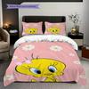 Tweety Bird Pink Bow Pink Background Threepiece Set 1 Duvet Cover 2 Pillowcase Without Core Bedding Set Duvet Cover And Pillowcase