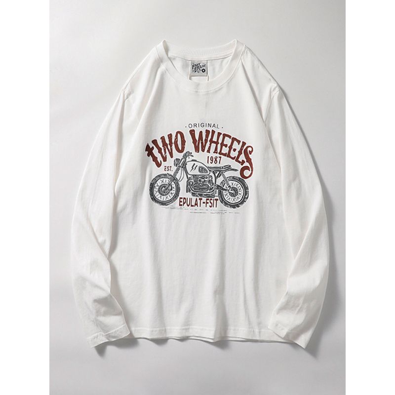 Trendy Retro Cotton Print Long-Sleeved T-shirt Motorcycle