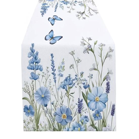 Jarní květinový běhoun s kvetoucími květinami, stolní prádlo, tulipán, pratelný ubrus pro domácí, farmářské, večeře, dekorace