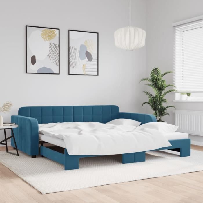 VidaXL Daybed with Pull-out Bed Blue 100x200 Cm Velvet 3196935