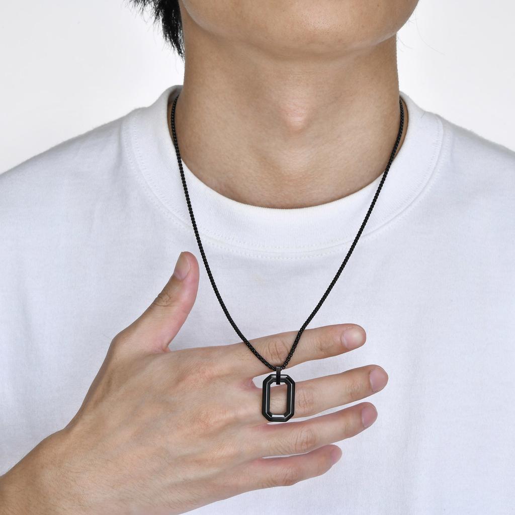 Cool Geometric Pendant Necklaces for Men Boys, Waterproof Stainless Steel Square Pendant with Box Chain, Minimalist Collar Gift