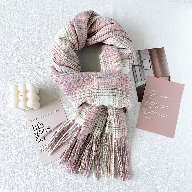 Women Vintage Plaid Thick Warm Long Winter Imitated Cashmere Neck Scarf