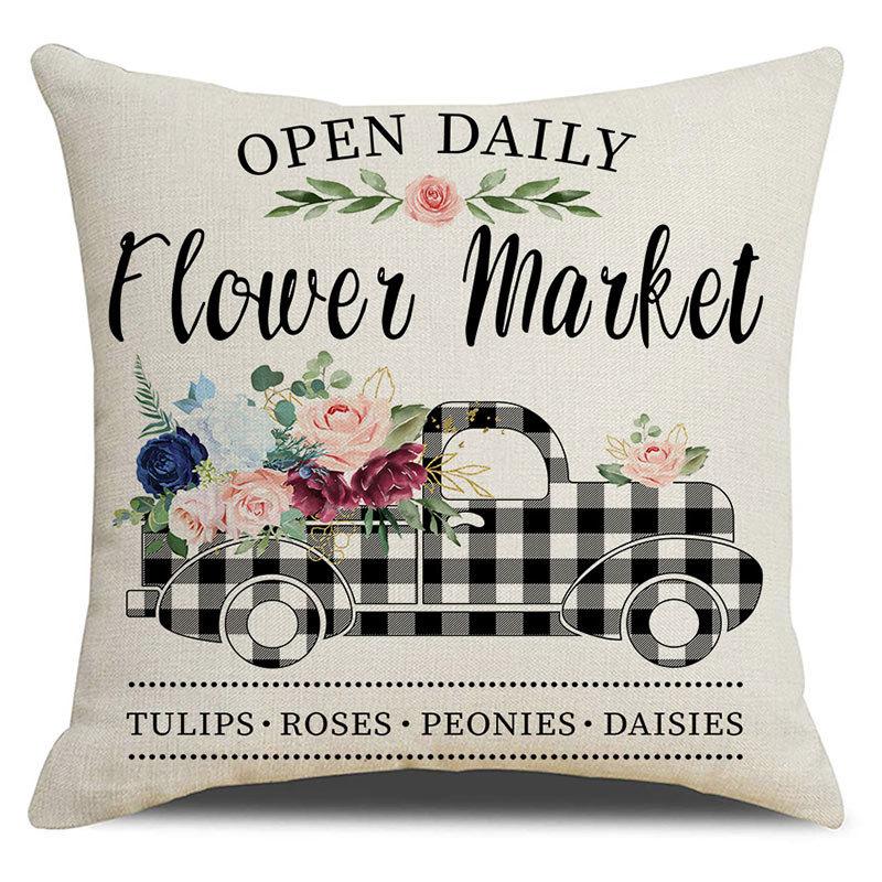 Pillow Case Spring Throw Pillow Case Flower Truck Farm Print Home Decor Cushion Cover Back Cushion
