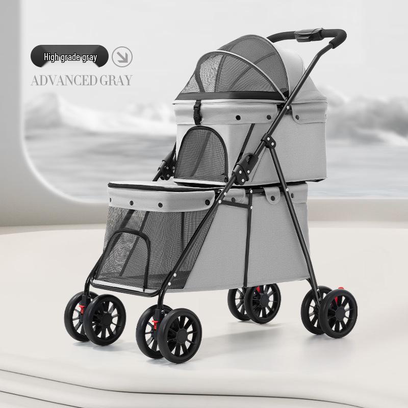 Compact Double-Layer Foldable Pet Stroller for Small Dogs and Cats