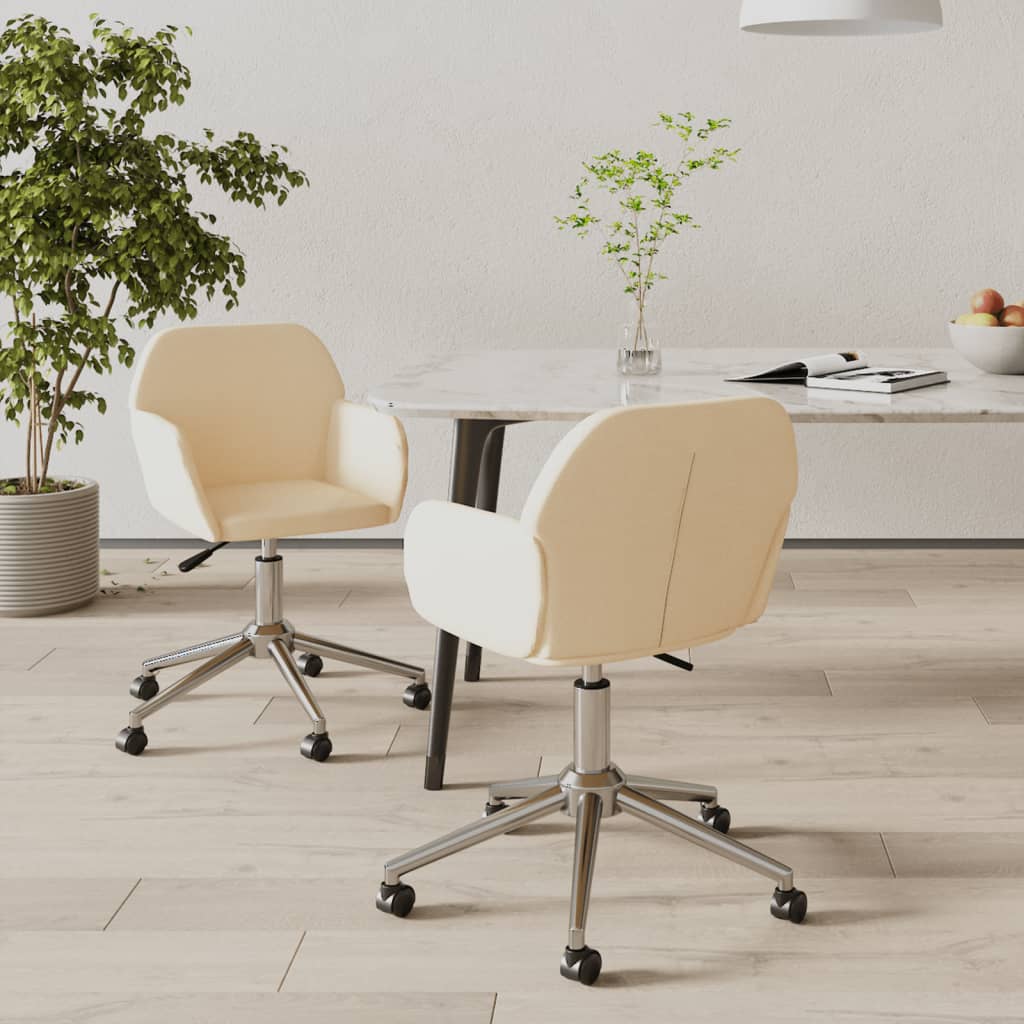 Dining Room Chairs 2 Pcs Swivel Cream Fabric