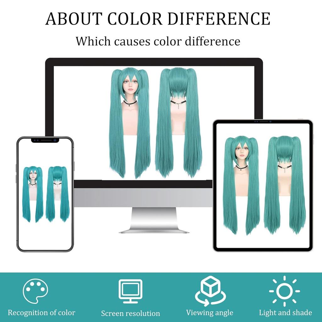 Perucă Sintetică Verde Cosplay Perucă Verde Teal Perucă cu Coadă Dublă Perucă Lungă Verde cu Breton Perucă Dreaptă Perucă Kawaii Perucă Miku