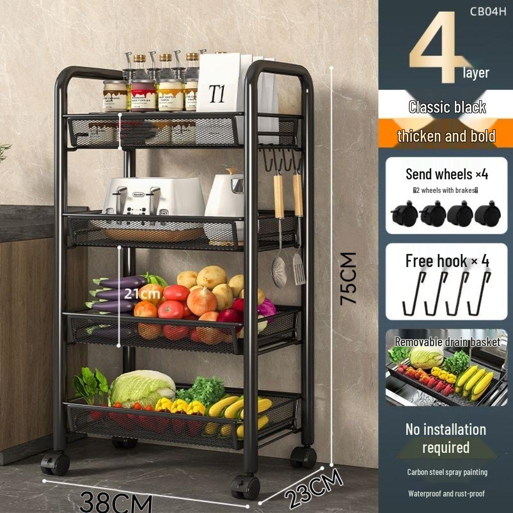 Scaffale da Cucina Multi-Livello da Pavimento: Cestello Amovibile per Verdure e Carrellino per Snack