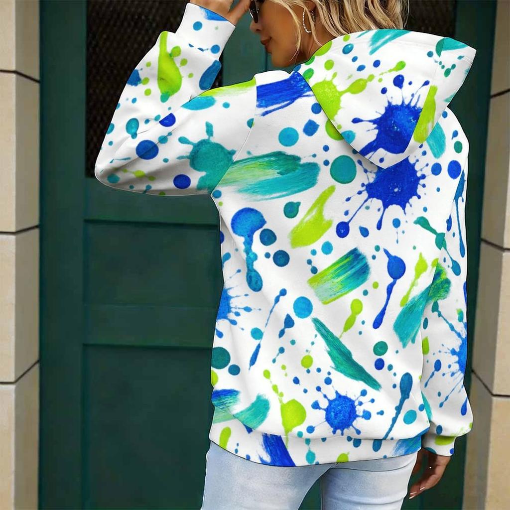 Women Plus Size Abstract Printed Long Sleeve Drawstring Hood Kangaroo Pocket Pullover Hoodie