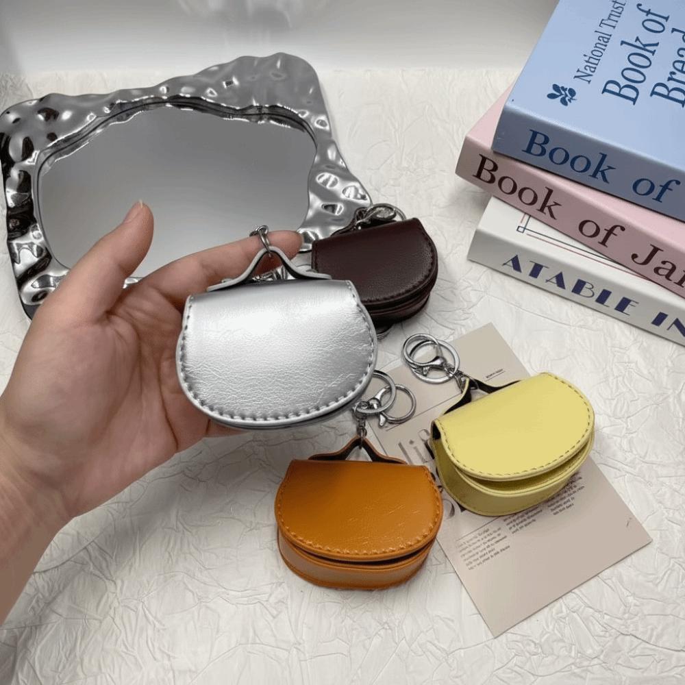 Multifunctional Earphone Bag Car Keychain PU Leather Mini Leather Bag Solid Color Small Bag Pendant Storage Bag