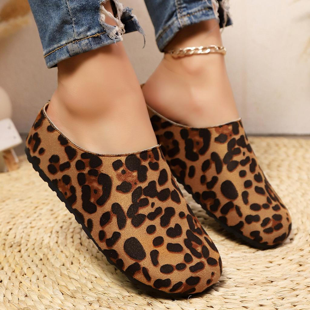 thick-soled leopard print Boken shoes bag head half slippers women's shoes 2025 summer fashion outer wear one-pedal Boken single shoes