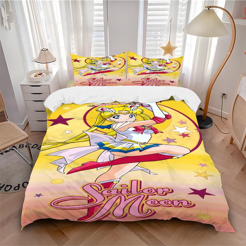 Sailor Moon Adventure Print 3Pcs Bedding Setduvet Cover With 2 Bedropillowcase Home Birthday Gift