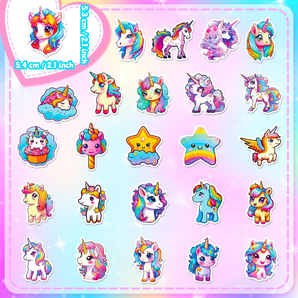 50pcs Cartoon Cute Rainbow Unicorn Stickers for Kids Scrapbooking Laptop Travel Luggage Laptop Wall Car Decoration Decal