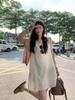 Women's V-Neck Sleeveless Summer Dress - Solid Color, Loose Fit, Short Skirt, Slimming, Fashionable & Elegant