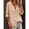 QICED Women's Fashion Casual Solid Color Print Long Sleeve  V Neck Blouses & Shirts
