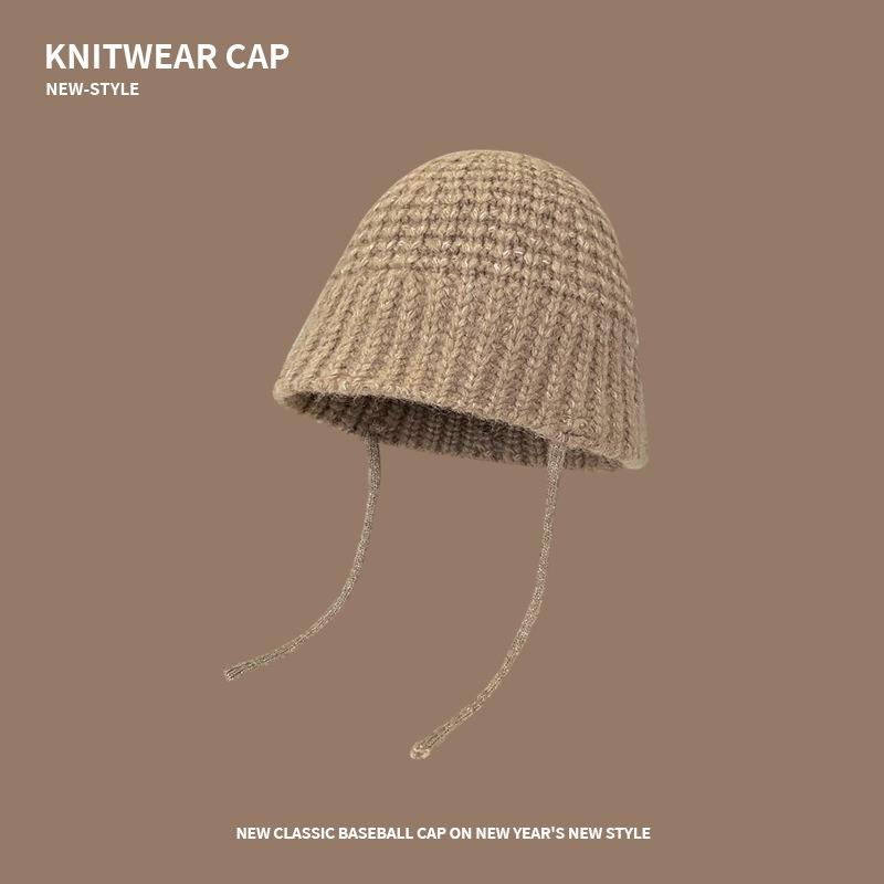 Maillard style autumn and winter versatile fisherman's hat children's warm ear protection wool knitted hat showing face small cold hat