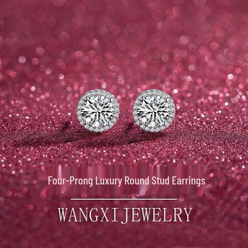 2 Carat Luxury Multicolor Moissanite Round Cut Stud Earrings in Sterling Silver