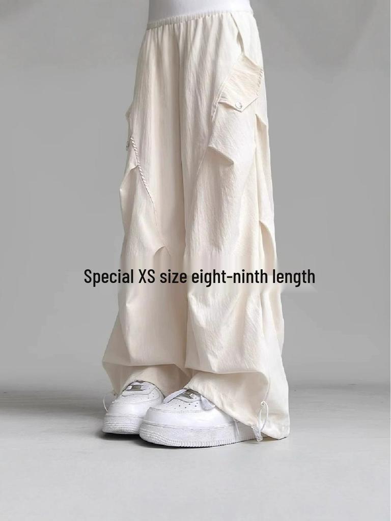 Women's XS Off-White Quick-Dry High-Waisted Wide-Leg Cargo Pants - Petite, Summer 8-Point Style