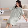 Women's Pure Cotton Loose Mid-Length Nightgown with Bra Pads – Comfortable Anti-Exposure Pajamas for Spring, Suitable for Home or Outdoor Wear.