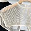 Japanese Women Girl Fake Collar Shawl Scarf Faux Pearls Beading Vintage Shoulder Wrap Sheer Organza Half Shirt Poncho