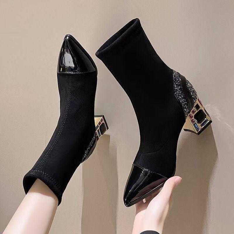 Casual women's boots women's shoes pointed toe foot mid-tube boots children's 2025 autumn and winter new thick heel short boots fashion shoes women
