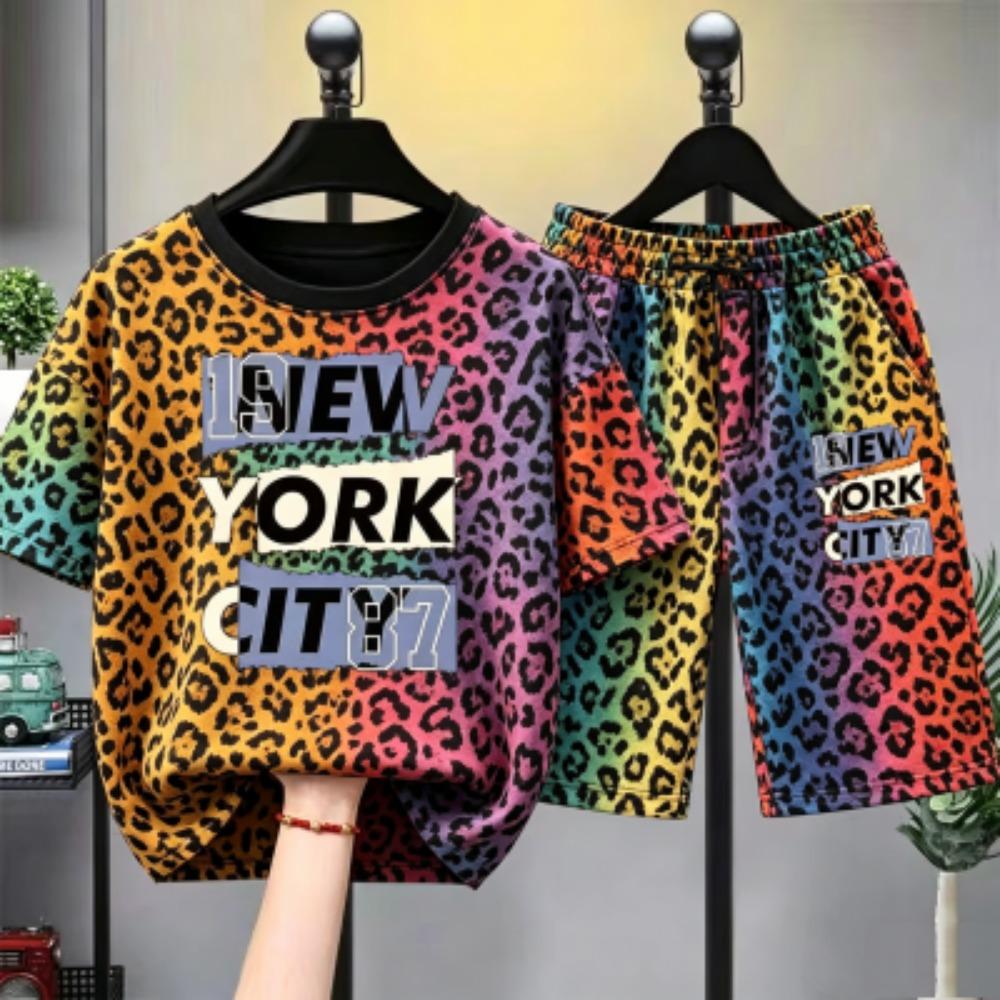 

Funny Leopard Zebra Color Letter Printed Men s T-shirt and Shorts 2 Piece Set Summer Home Outdoor Casual Outfit for Men s and Women s T-shirt Set XXS