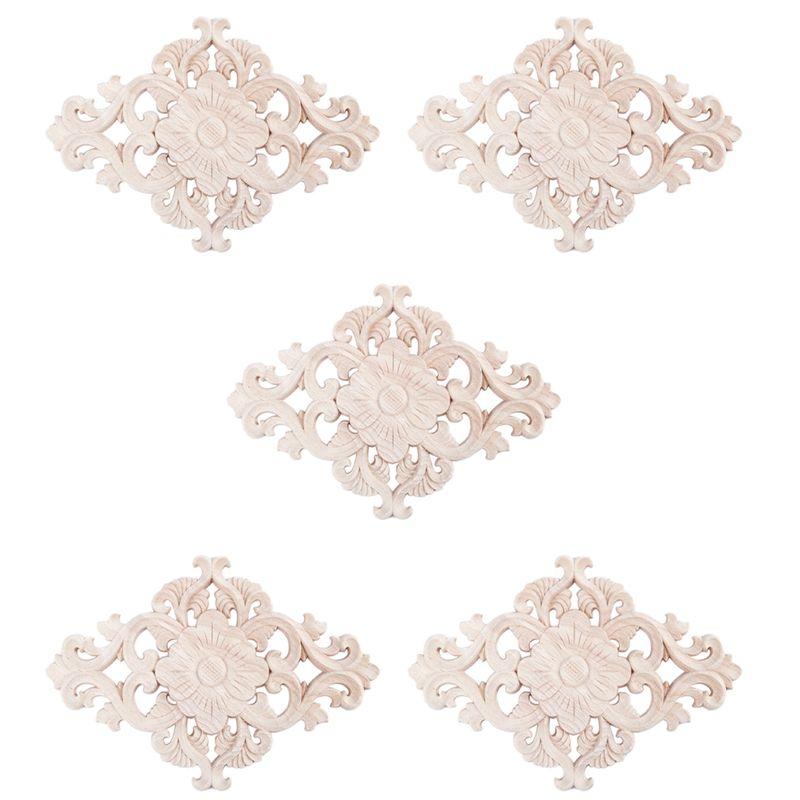 

ABUL-5X Lots Wood Carved Long Onlay Applique Unpainted Flower Walls Cabinets Door Decor Type:21X15cm