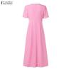 ZANZEA Women Elegant Crochet Patchwork Casual V-neck Short Sleeve Dress