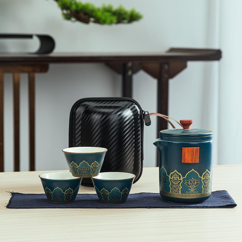 

Дорожный керамический набор для кунг-фу чая, креативная экспресс-чашка с чайным подносом, четыре чашки, чайница, полный набор для деловых подарков