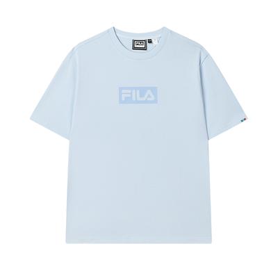 Fila Oryginalna Fire Fashion Wszechstronny Casualowy Prosty Wygodny Bawełniany Dzianinowy T-shirt z Krótkim Rękawem Unisex Topy Błękitny F51M529110F-LB