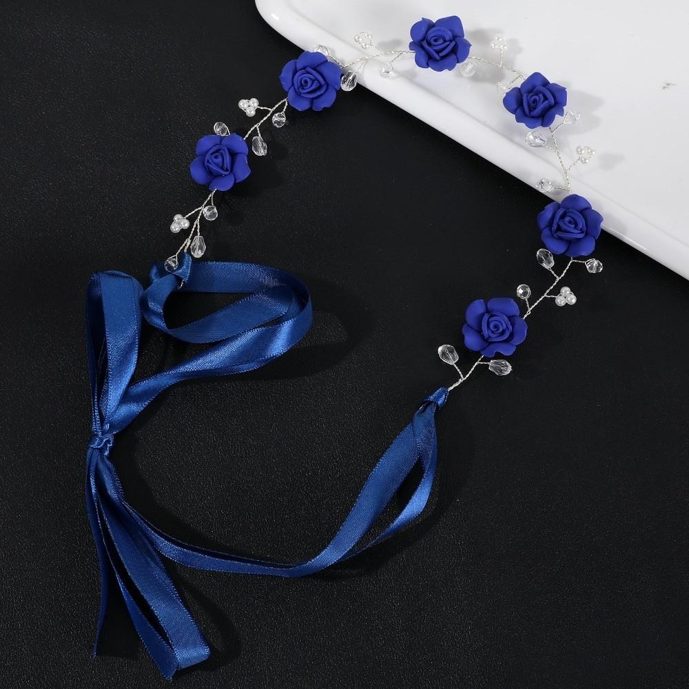 

Women Hair Accessories Ribbon Bridal Headband Rose Flower Party Performance Rose Flower Hair Vine Floral Crown синий