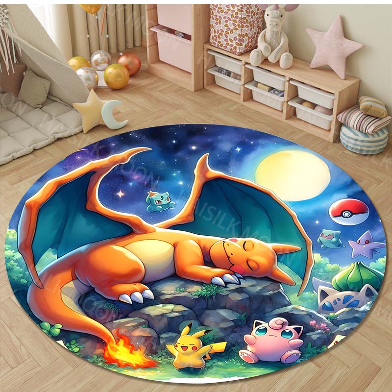 3D HD Bulbasaur Cartoon Round Carpet Kids Living Room Rug Camping Picnic Mats Flannel Anti-Slip Rug Yoga Mat Next Day Shipping