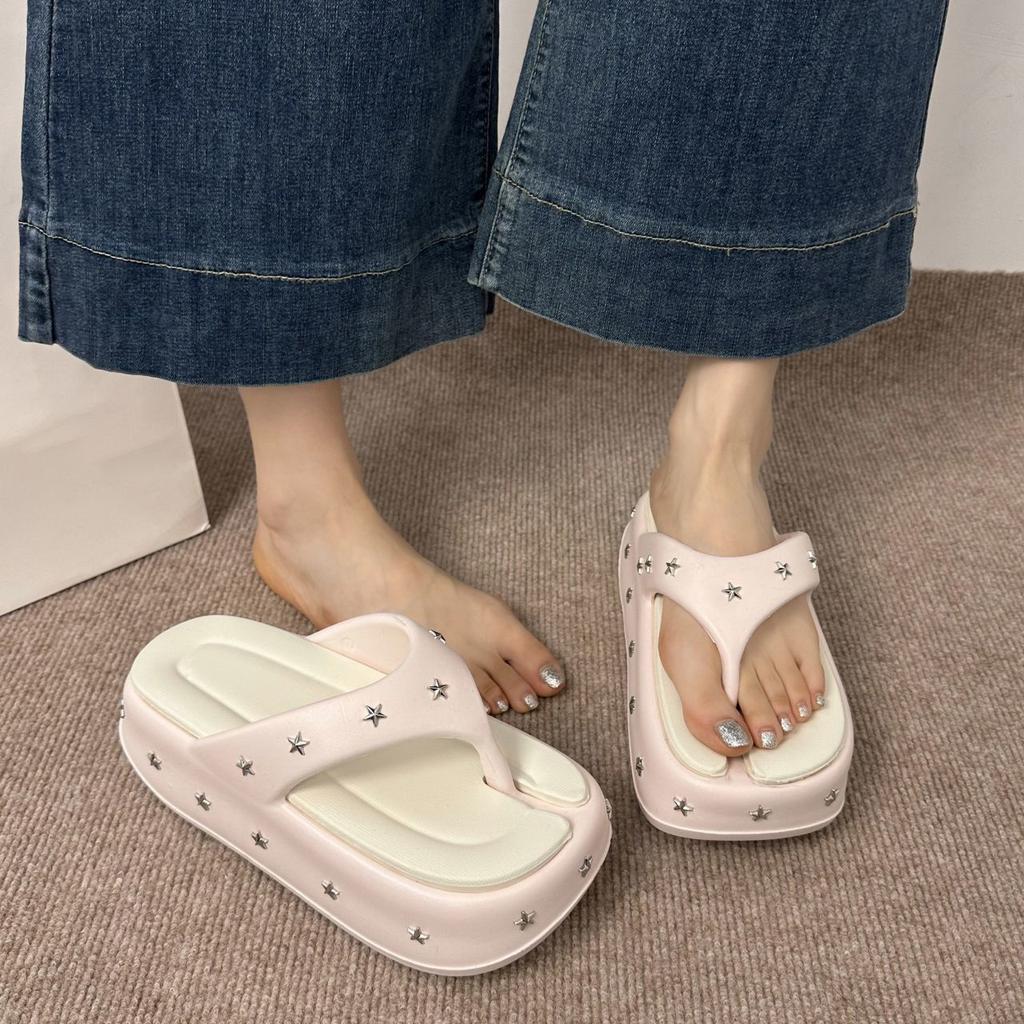 Popular Soft-soled Thick-soled Star Slippers Outer Wear 2025 Summer New Non-slip Casual Herringbone Cool Slippers Women