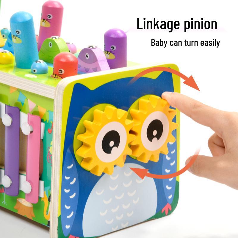 Children's Wooden Educational Toys Set: Elephant Piano, Whack-a-Mole Dinosaur, Tractor, Matching Puzzle for Parent-Child Play