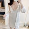 Sexy pajamas women's summer thin Ice Ribbon chest pad lace suspender nightgown nightgown can be worn outside two-piece loungewear